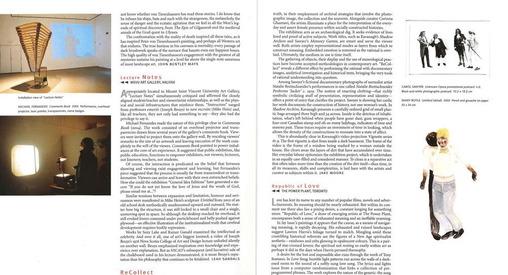 Spread from the Reviews section, Summer 2004 issue of Canadian Art