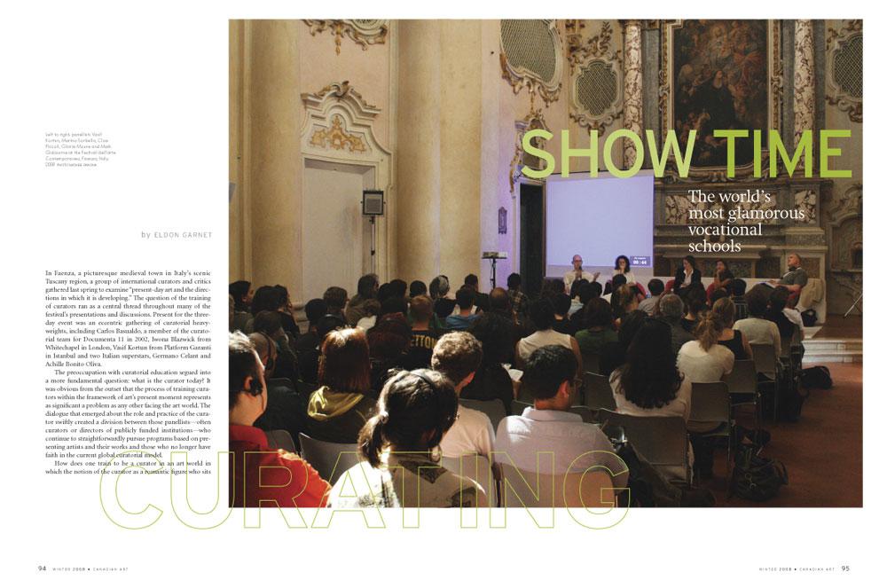 Opening spread for “Show Time” in the Winter 2008 issue of Canadian Art