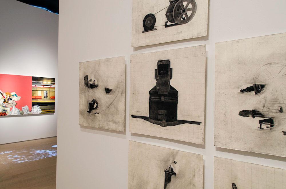Colin Lyons <em>Automatic Ruin #26</em> 2011 and (in background) Andrea Kastner <em>Pile</em> 2011 Courtesy Esker Foundation / photo Christian Grandjean