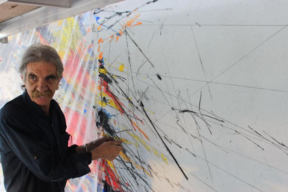Italian artist Sandro Martini at work on his Toronto fresco.