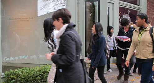 A group of Fall 2011 Canadian Art Foundation School Hop students head from Xpace to Gallery TPW. Teaming up with groups, galleries and programs can also be an important part of making a successful transition after graduation. Photo: Alia Toor.