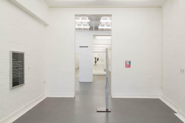 “A House of Leaves” installation view showing (left to right) Bethan Huws <em>Untitled</em> 2002, Louise Bourgeois <em>Echo VIII</em> 2007 and  Miriam Cahn <em>überlebende</em> 1998 /  photo courtesy David Roberts Art Foundation