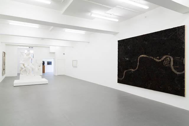 “A House of Leaves” installation view with (left to right) Kris Martin <em>Mandi VIII</em> 2006 and Matthew Day Jackson <em>August 6, 1945</em> 2012 / photo courtesy David Roberts Art Foundation 