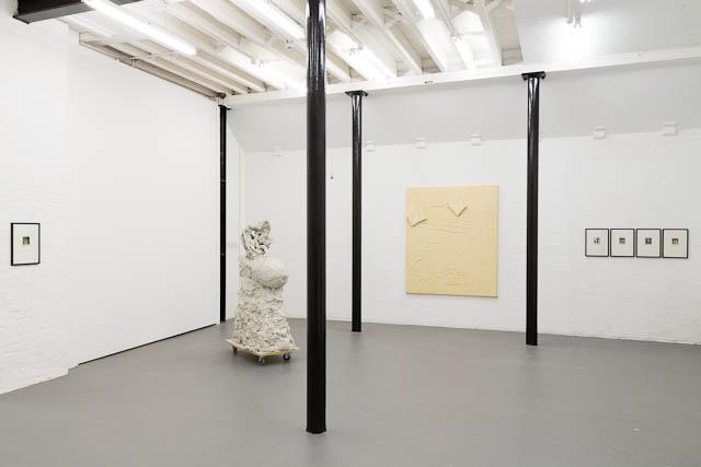 “A House of Leaves” installation view showing (left to right) Rebecca Warren <em>TLGEIAFDP </em> 2005 and Martin Kippenberger <em>Untitled (Caesar’s Palace)</em> 1991 and work by Horst Ademeit / photo courtesy David Roberts Art Foundation