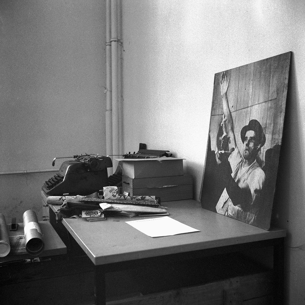 Robert Duchesnay <em>Desk with large photograph of the “Fluxus” performance of 1964</em> 1984
