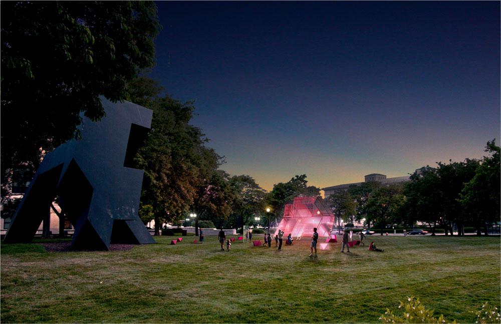 Tsz Yan Ng with Helena Kang & Justin Kollar's <em>StereoNegative (A Tribute to Tony Smith)</em> at the Detroit Institute of Arts