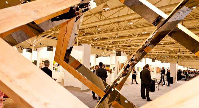 A view of Art Toronto 2011 through Ross Bell's Strip Cube at the Georgia Scherman Projects booth / photo courtesy of Art Toronto and Arash Moallemi