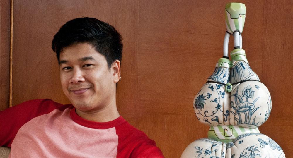 Brendan Tang with one of his Manga Ormolu works.