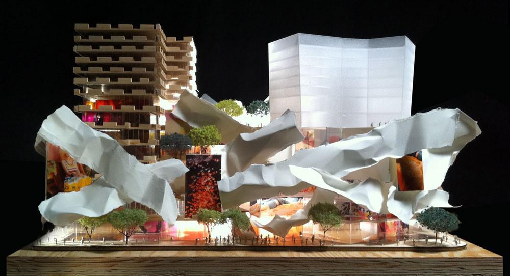 View of the design for the proposed David Mirvish/Frank Gehry podium courtesy of Gehry International, Inc.