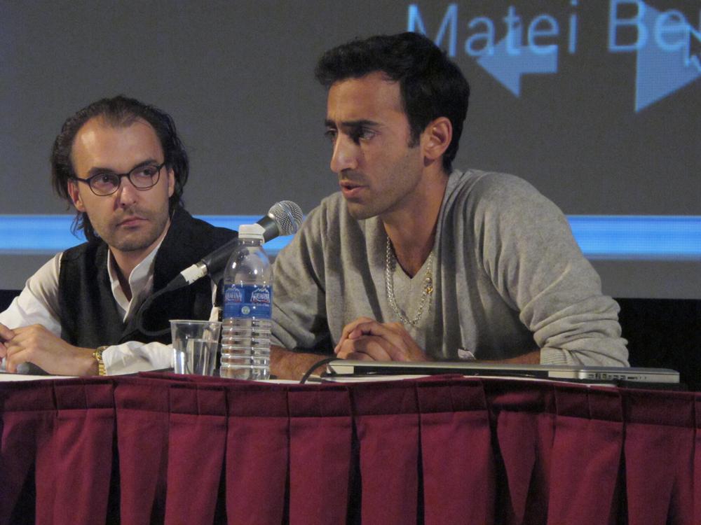 Dirk Fleischmann and Payam Sharifi (Slavs and Tatars) at Institutions By Artists keynote debate “Is there space for art outside of the market and the state?,” October 12, 2012