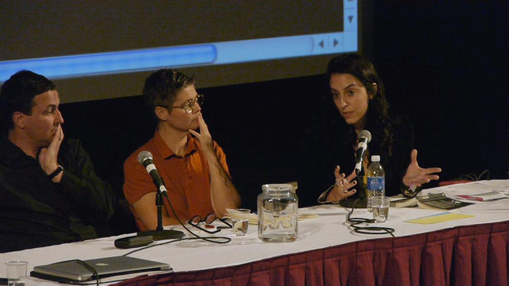 Matei Bejenaru, Deirdre Logue and Jaleh Mansoor at Institutions By Artists keynote debate “Is there space for art outside of the market and the state?,” October 12, 2012 