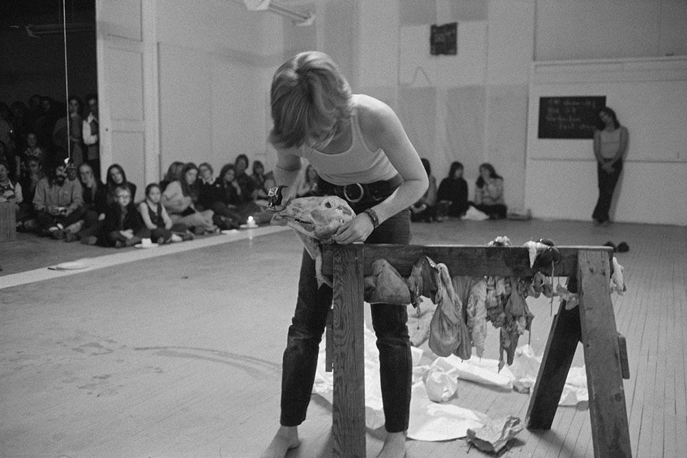 Suzanne Lacy <em>Lamb Construction</em> 1973 Performance documentation  Courtesy of the artist