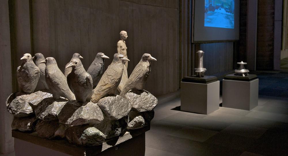 Works by Anne-Marie Schmidt-Esler, Evan Penny, Katie Ohe and Danny Singer at “We Tell Ourselves Stories” at the Nickle Galleries