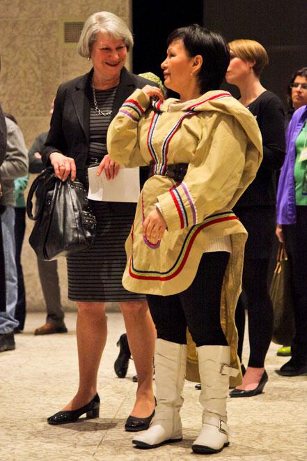 WAG curator of Inuit art Darlene Coward Wight and artist Goota Ashoona at the opening of “Creation and Transformation: Defining Moments in Inuit Art” / photo Leif Norman
