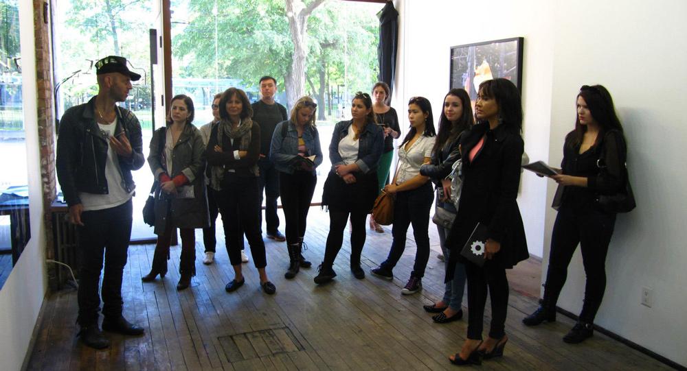 A Gallery Hop Toronto 2012 talk at Clint Roenisch; Canadian Art Foundation interns help organize such talks